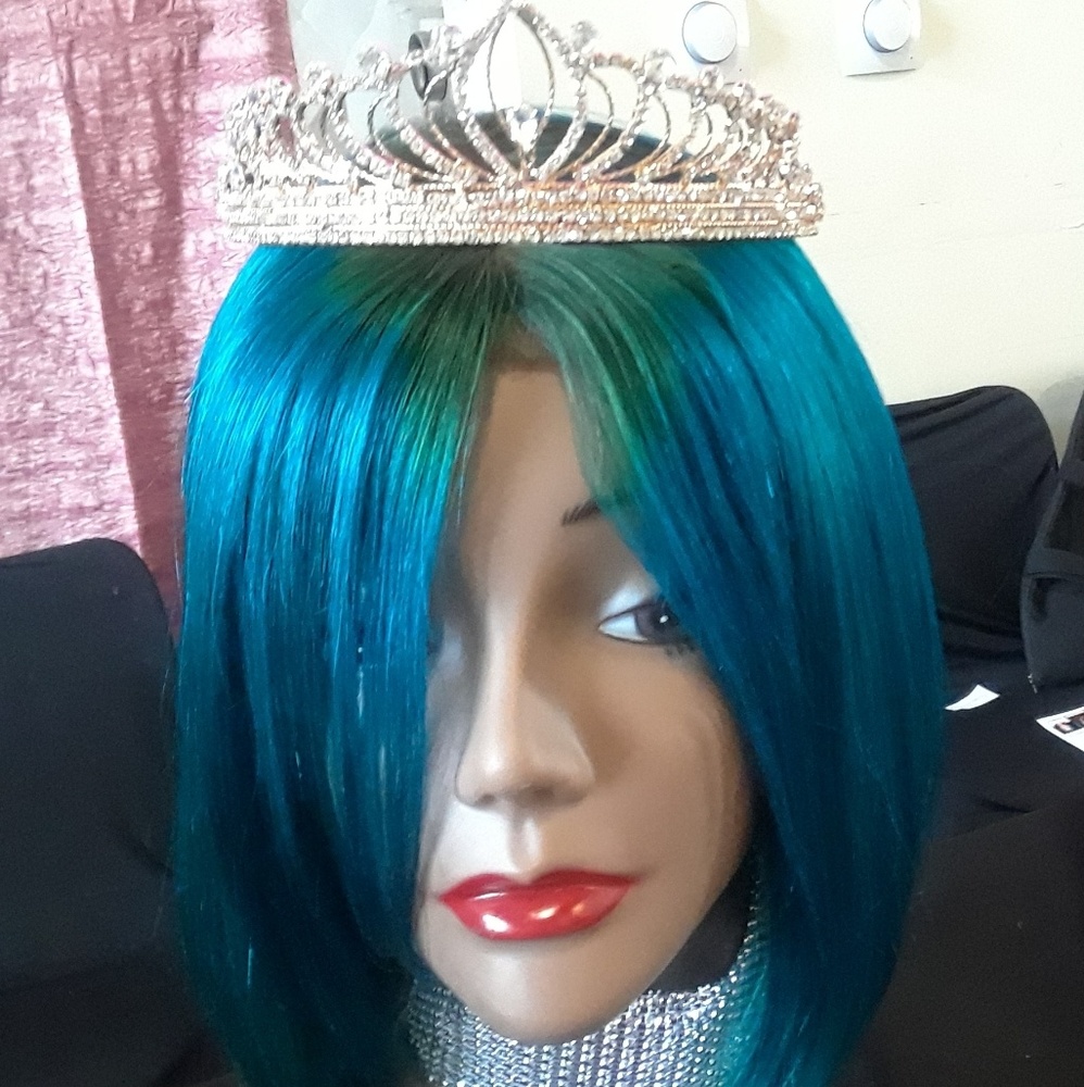 Beautiful blue tapered bob lace wig